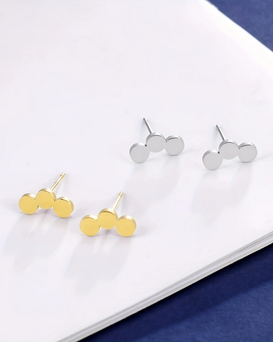 Tiny 3 Circles Earrings Gold And Silver