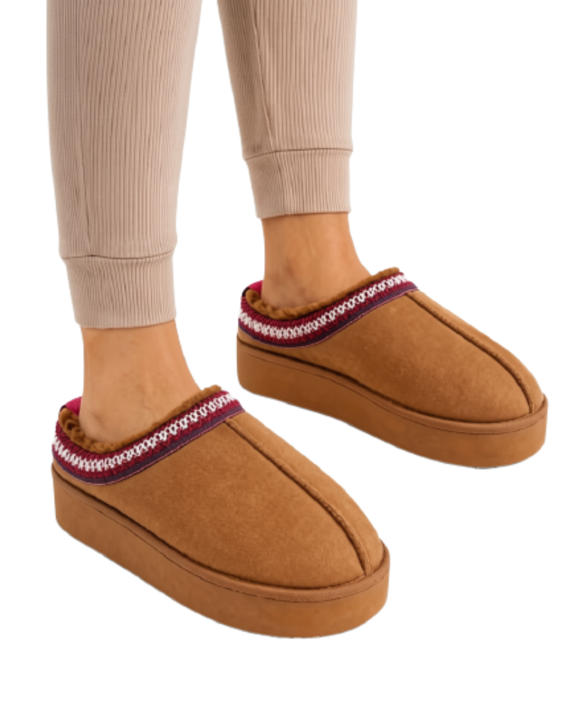 Tan Platform Suede Trim Detail Slippers