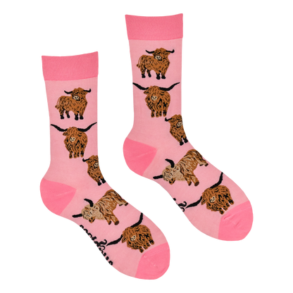Pink Highland Cow Och Aye the Moo Socks Kids