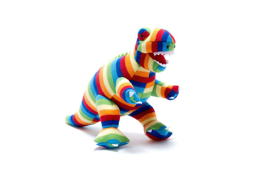 Knitted T Rex Dinosaur Plush Toy Bold Stripe
