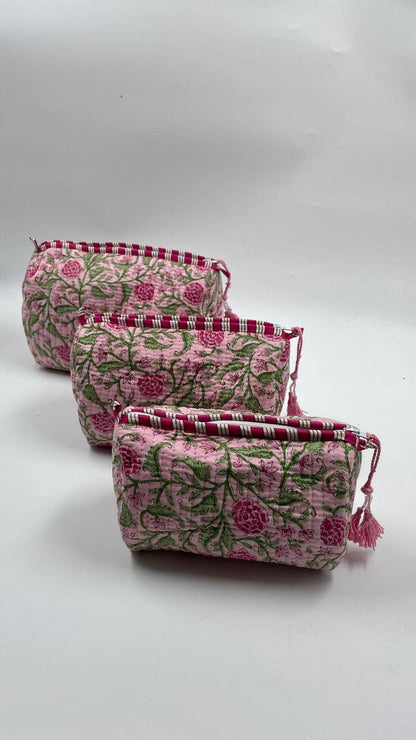 Pink Quilted Flower Wash Bag in Assorted Sizes