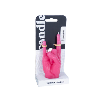 Small You Rock Hand Gesture Candle in Pink
