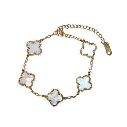 White Four Leaf Clover Double-Sided Bracelet 18K Gold Plated