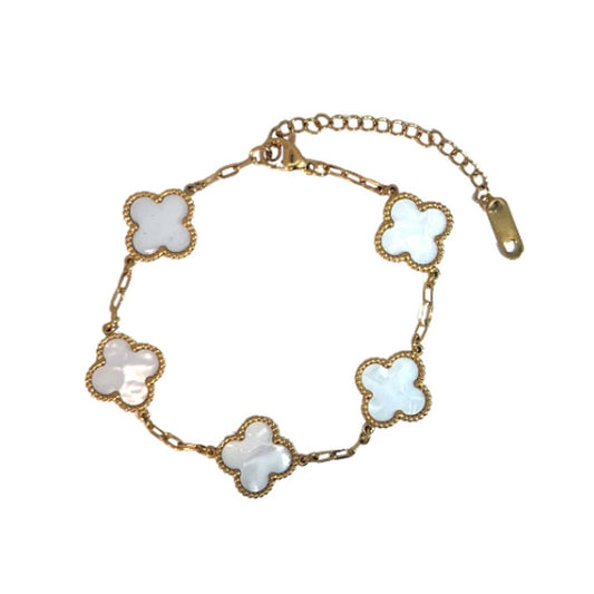 White Four Leaf Clover Double-Sided Bracelet 18K Gold Plated