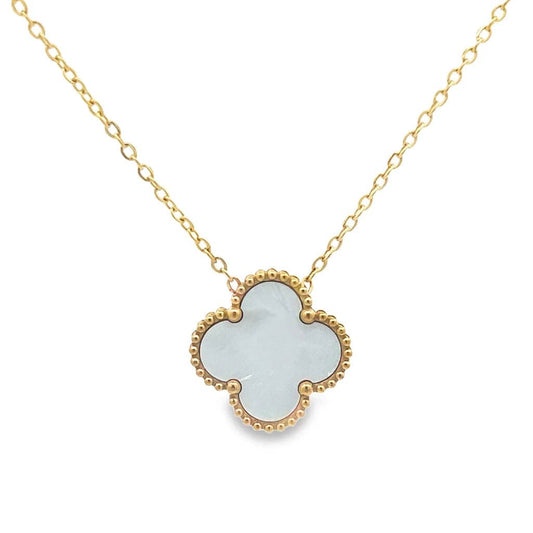 White Four Leaf Clover Pendant Necklace 18K Gold Plated