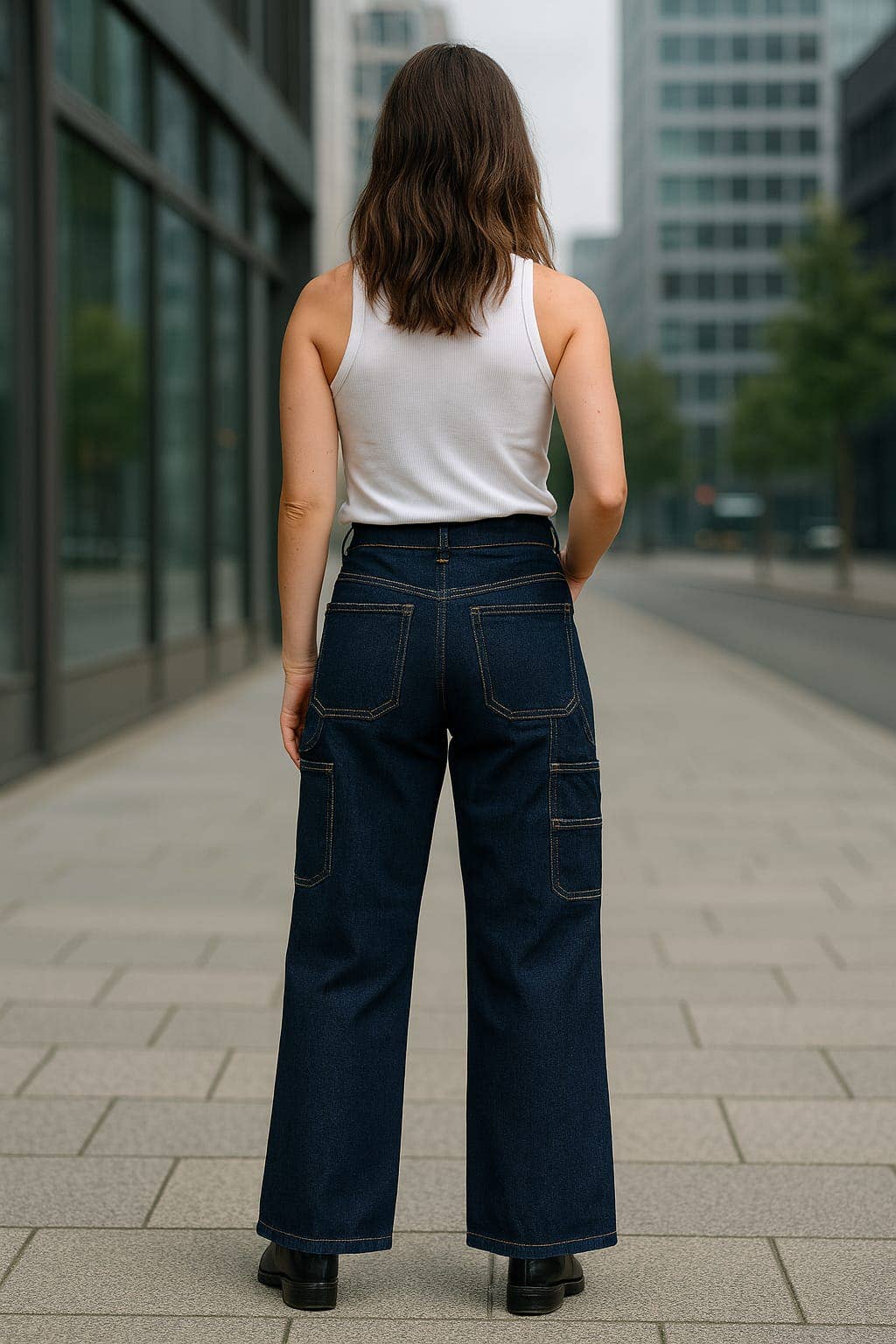 Voggo Dark Wash Carpenter Wide Leg Jeans