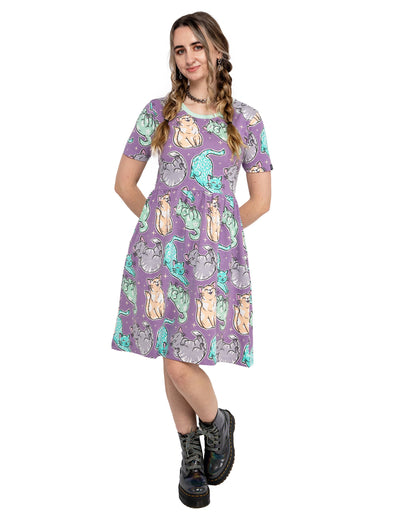 Purrfect Cats Short T-Shirt Dress with Pockets