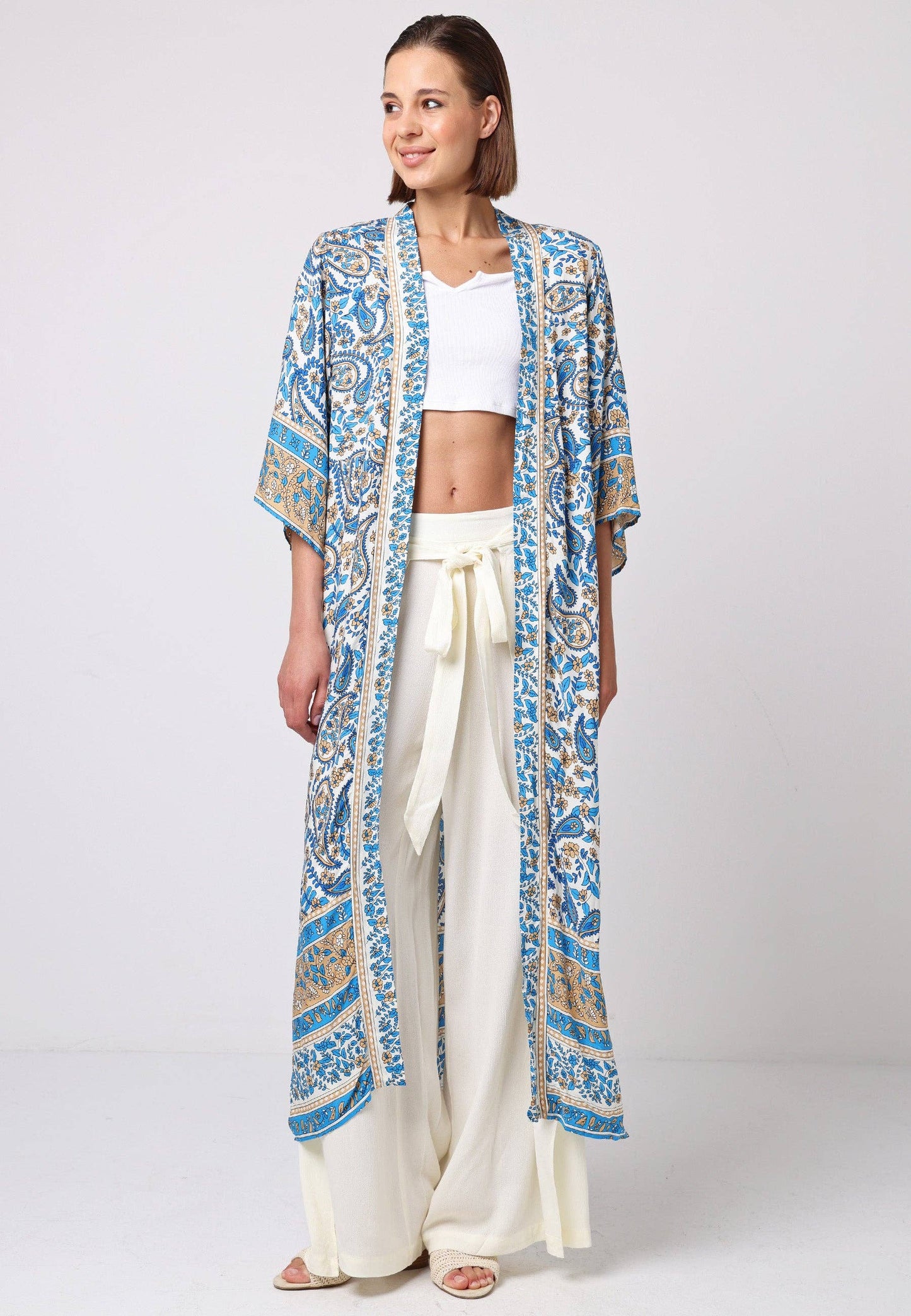 Blue Paisley Longline Kimono