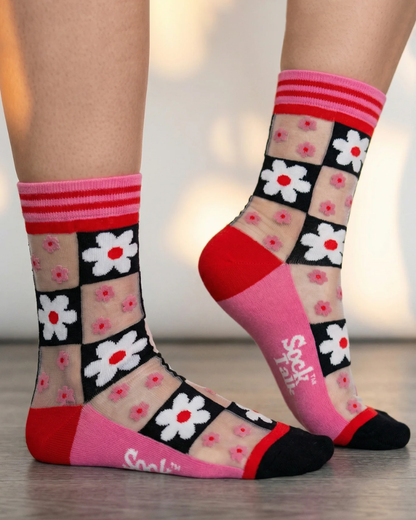 Daisy Checkerboard Unisex Sheer Pop Socks
