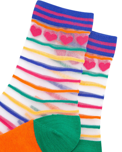 Rainbow Heart Stripe Unisex Sheer Pop Socks