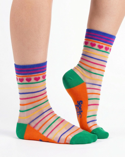 Rainbow Heart Stripe Unisex Sheer Pop Socks