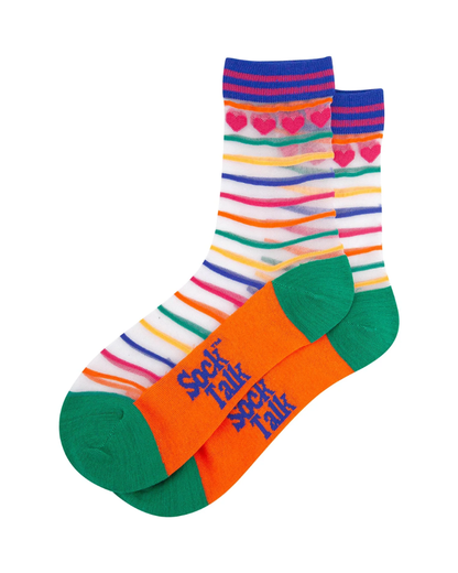Rainbow Heart Stripe Unisex Sheer Pop Socks