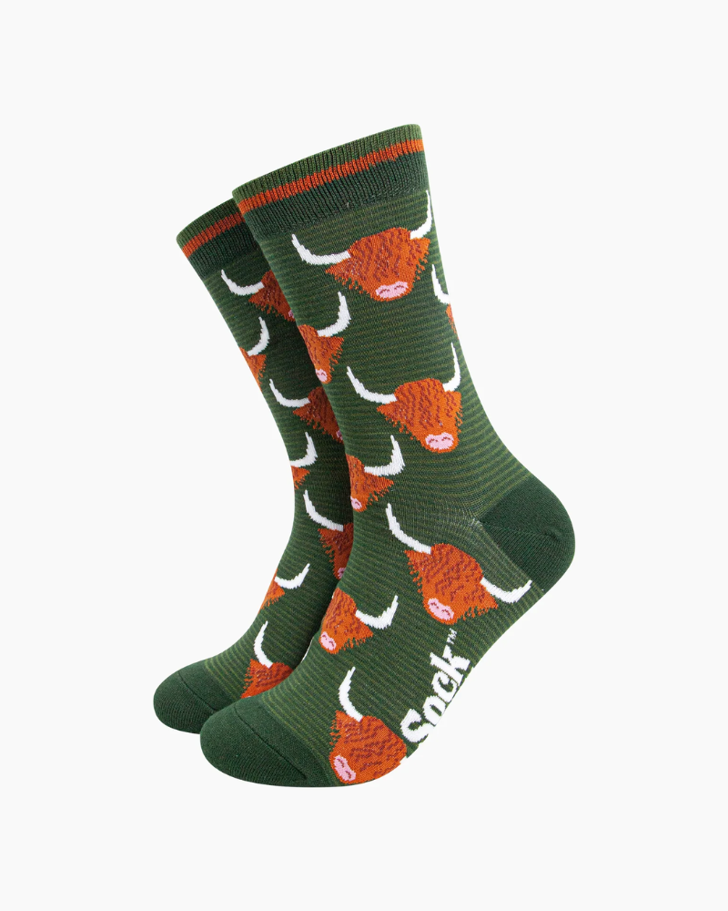 Highland Cow Forest Green Unisex Crew Socks