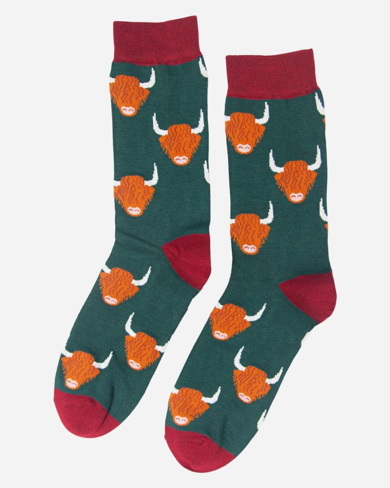 Highland Cow Socks In Green