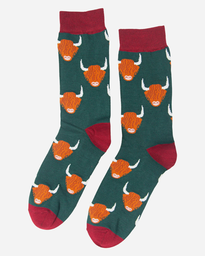 Highland Cow Socks In Green
