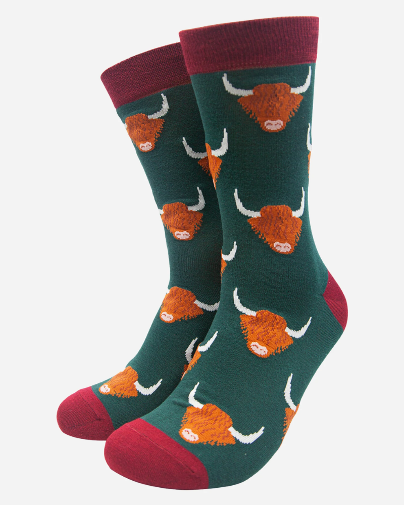 Highland Cow Socks In Green