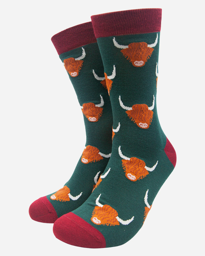 Highland Cow Socks In Green