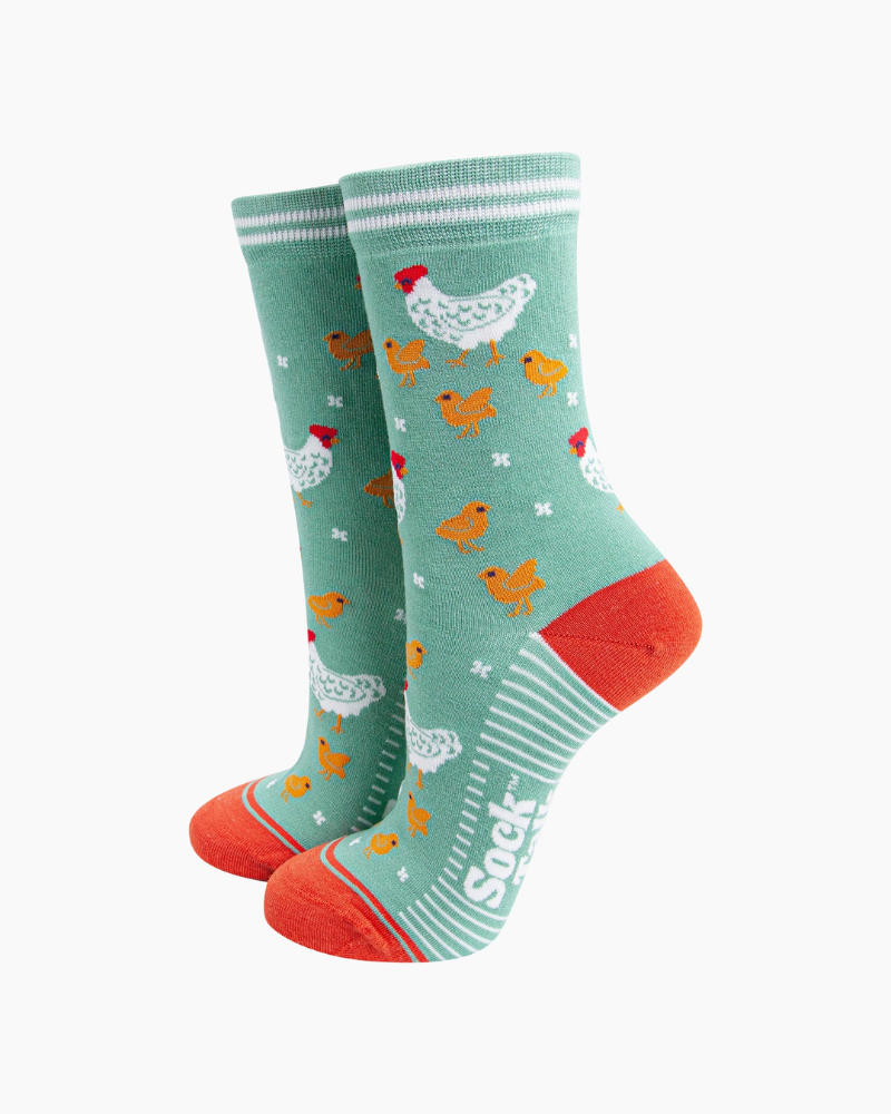 Hen And Chicks Mint Crew Socks