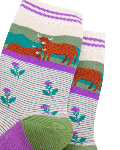 Highland Cows & Thistles Unisex Crew Socks