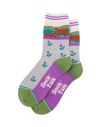 Highland Cows & Thistles Unisex Crew Socks