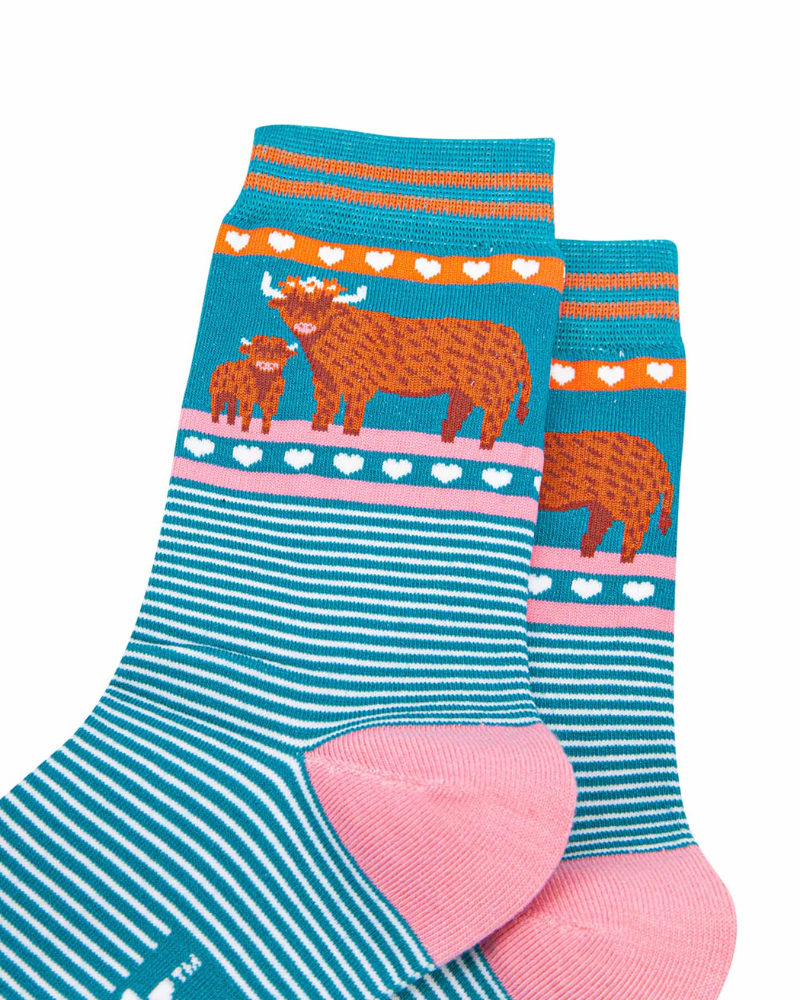 Highland Cow & Calf Unisex Crew Socks