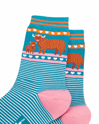 Highland Cow & Calf Unisex Crew Socks