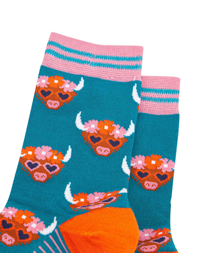 Highland Cows in Floral Crown Unisex Crew Socks