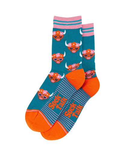 Highland Cows in Floral Crown Unisex Crew Socks