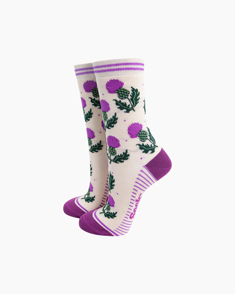 Floral Thistle Cream Unisex Crew Socks