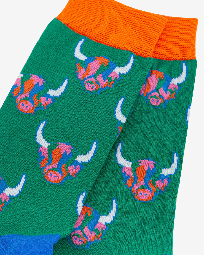 Highland Cow Pop Art Green Unisex Socks