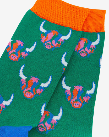 Highland Cow Pop Art Green Unisex Socks