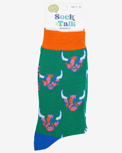 Highland Cow Pop Art Green Unisex Socks