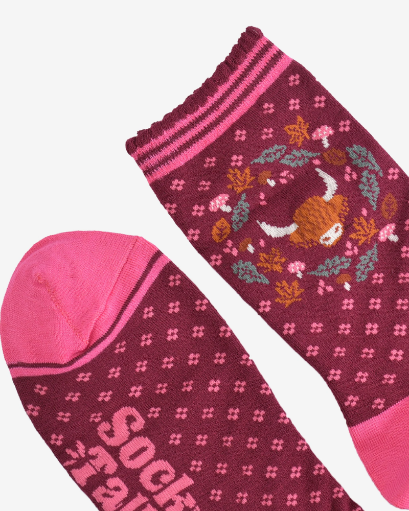 Highland Cow Socks Burgundy