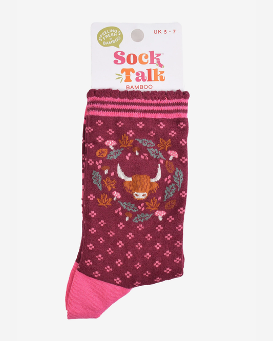 Highland Cow Socks Burgundy