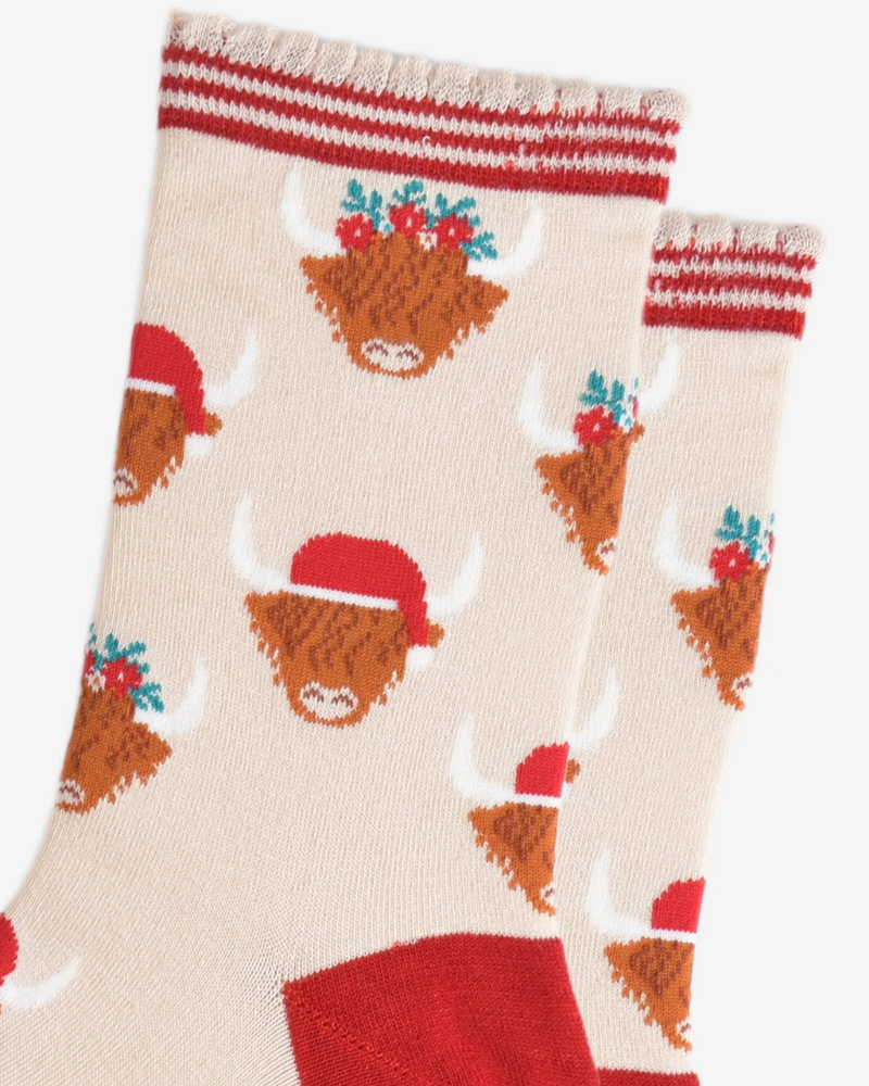 Christmas Highland Cow Socks