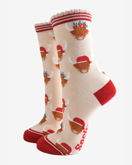 Christmas Highland Cow Socks