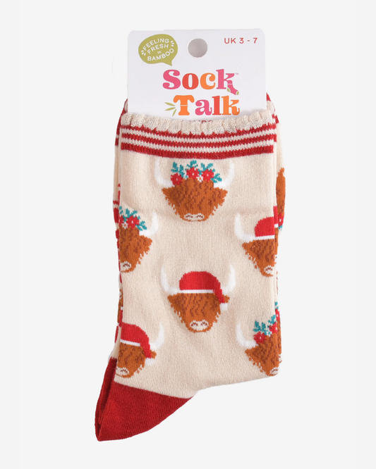 Christmas Highland Cow Socks