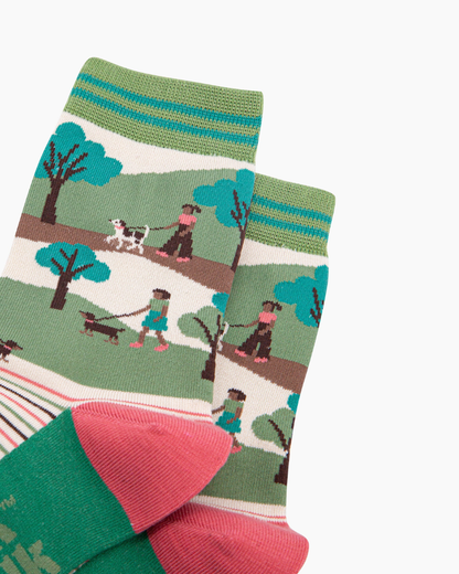 Dog Walking Striped Unisex Bamboo Socks