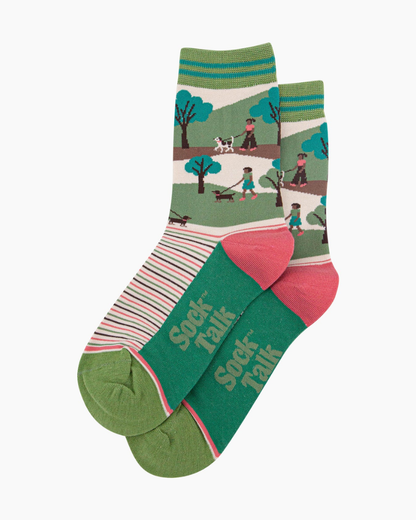 Dog Walking Striped Unisex Bamboo Socks