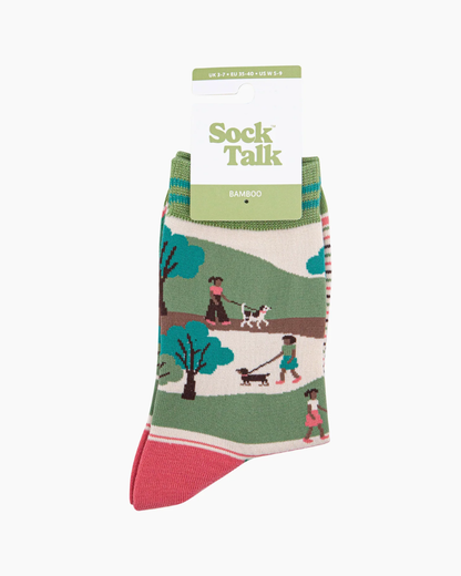 Dog Walking Striped Unisex Bamboo Socks