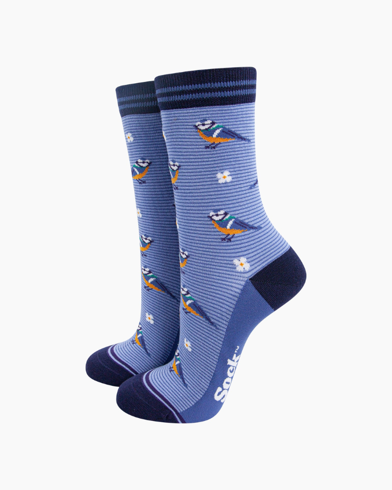 Blue Tit Floral Unisex Crew Socks
