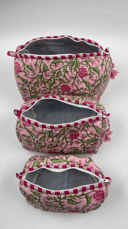 Pink Quilted Flower Wash Bag in Assorted Sizes