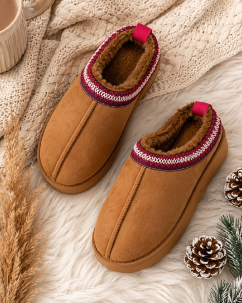 Tan Platform Suede Trim Detail Slippers