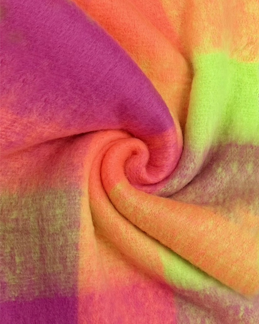 Neon Checked Wool Blanket Scarf