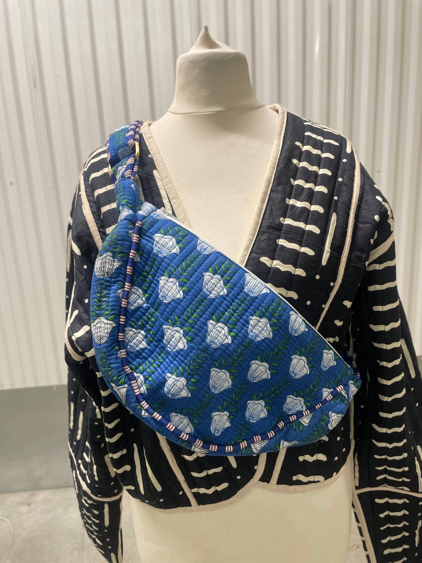 Blue Cotton Kantha Quilted Shoulder Bag