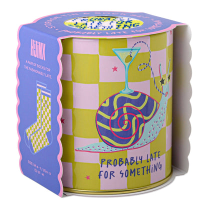 Probably Late for Something Hijinx Socks in a Tin