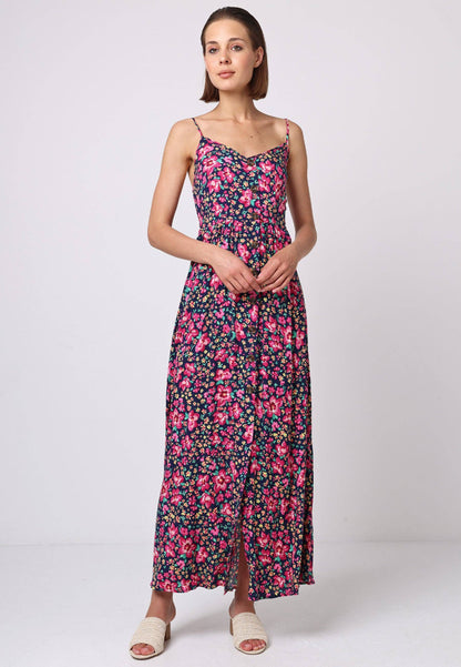 Floral Cami Shirred Back Button Detail Maxi Floral Dress