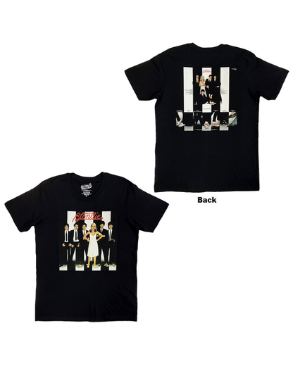 Black Blondie t-shirt with front and back designs on a white background