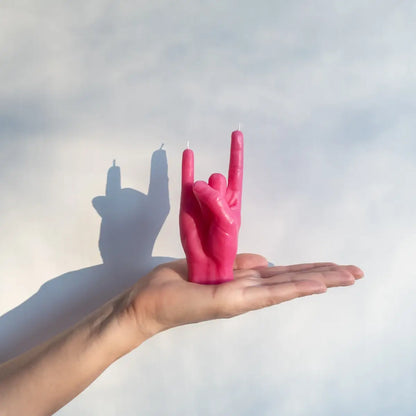 Small You Rock Hand Gesture Candle in Pink