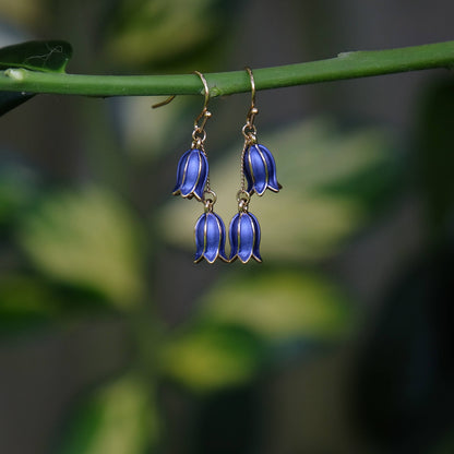 Bluebell Double Flower Gold Drop Hook Earrings